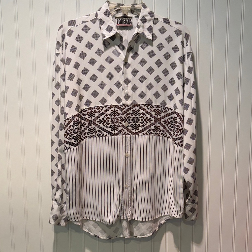 Forenza 80’s Women’s Geometric Black and Brown Shirt Size M